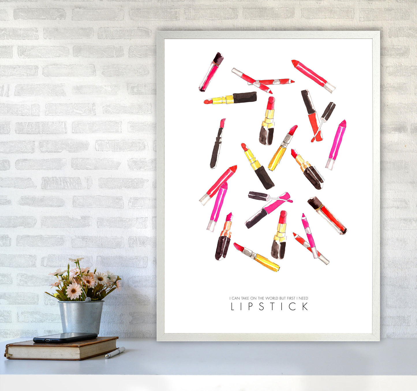 I Can Take On The World But First I Need Lipstick Modern Fashion Print A1 Oak Frame