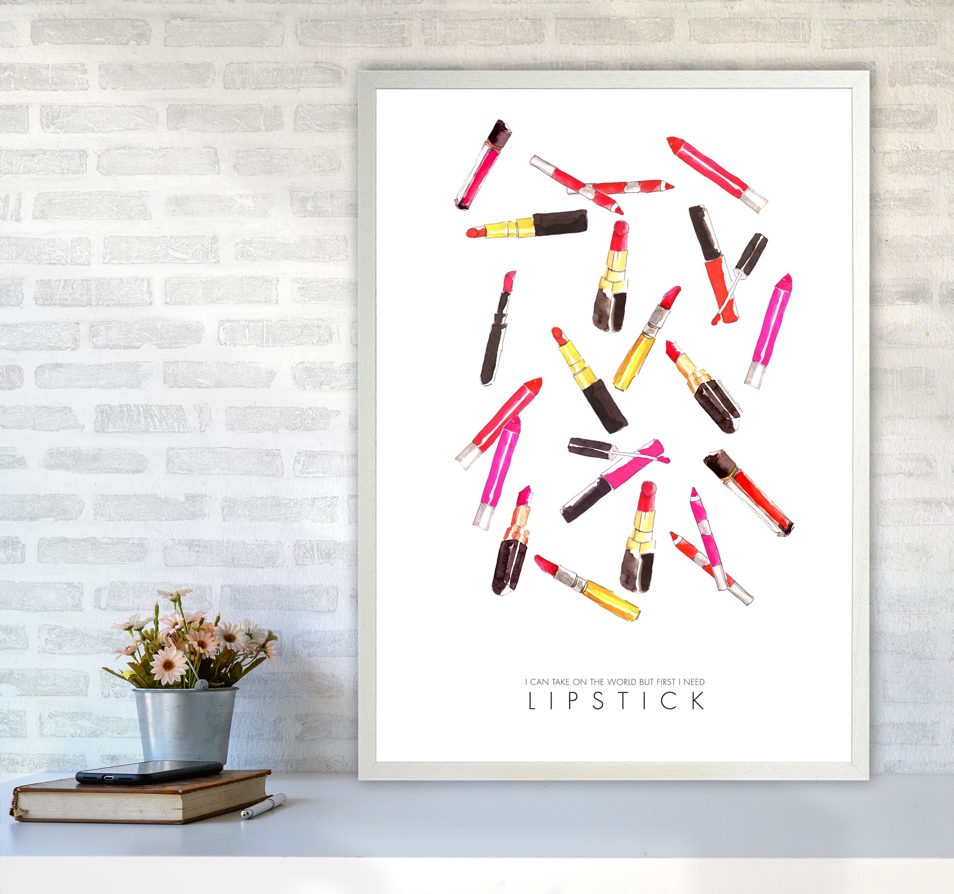I Can Take On The World But First I Need Lipstick Modern Fashion Print A1 Oak Frame