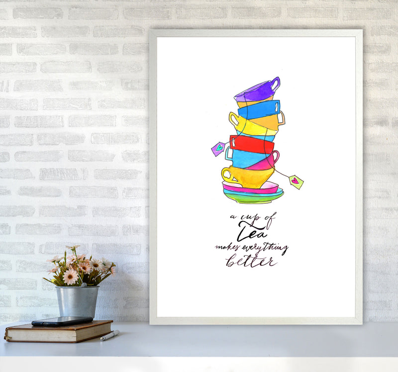 Cup Of Tea, Kitchen Food & Drink Art Prints A1 Oak Frame
