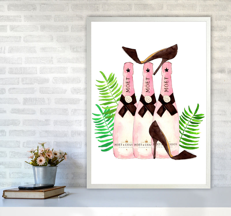 Moet And Heels, Kitchen Food & Drink Art Prints A1 Oak Frame