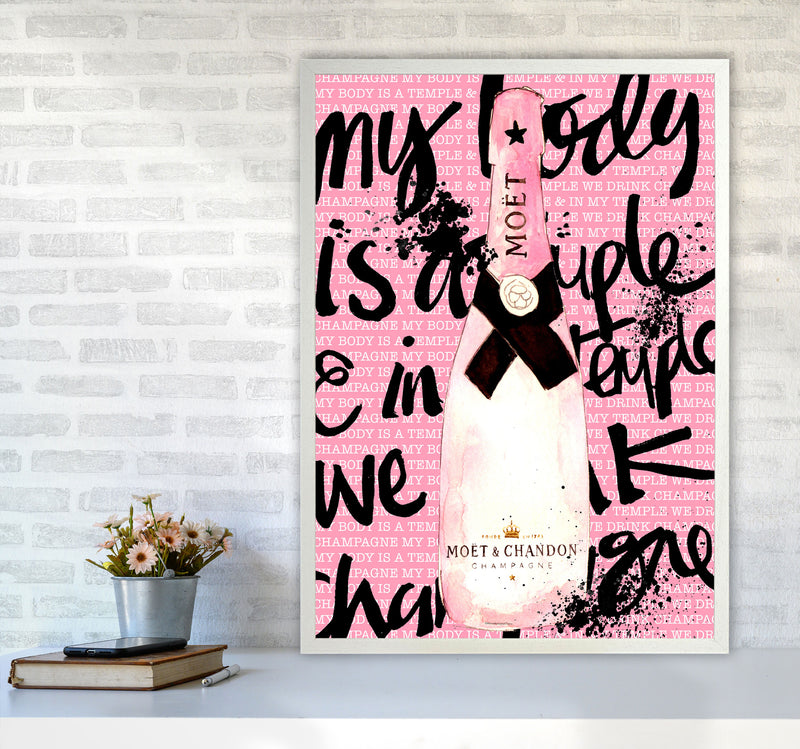 My Body Is A Temple Moet, Kitchen Food & Drink Art Prints A1 Oak Frame
