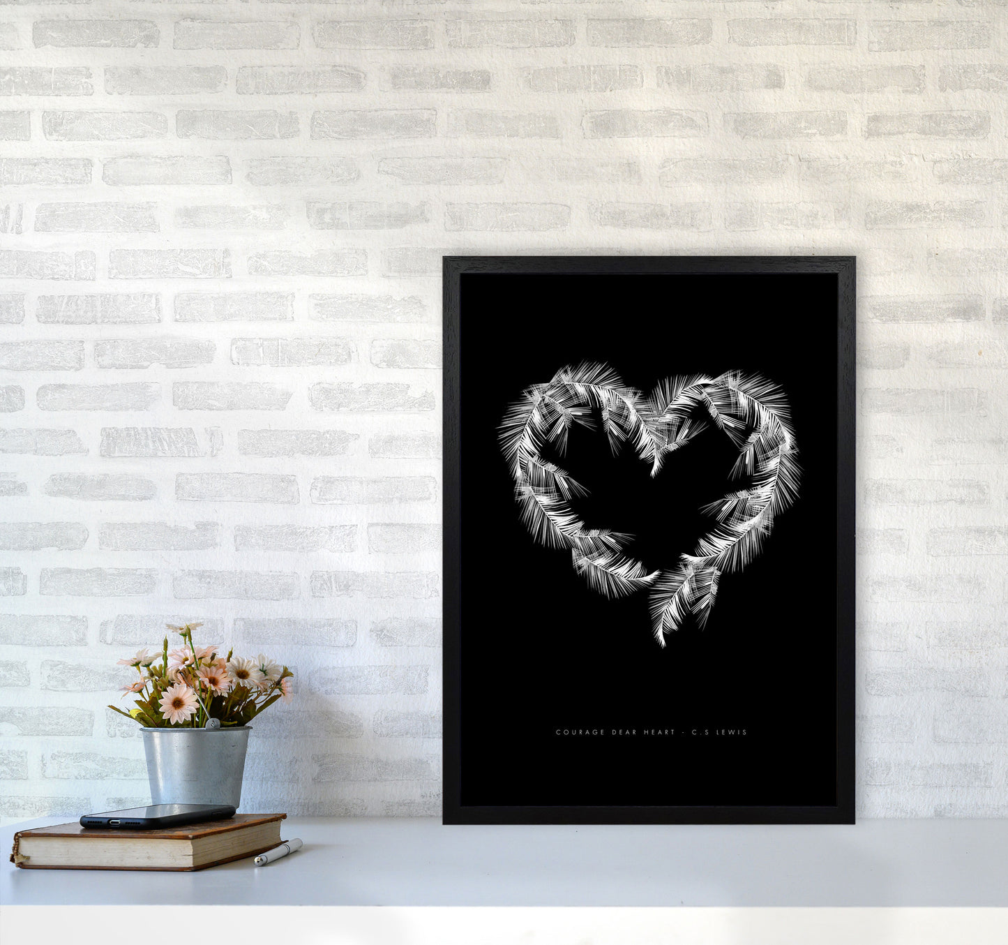 C S Lewis Courage Dear Heart Black Modern Fashion Print A2 White Frame
