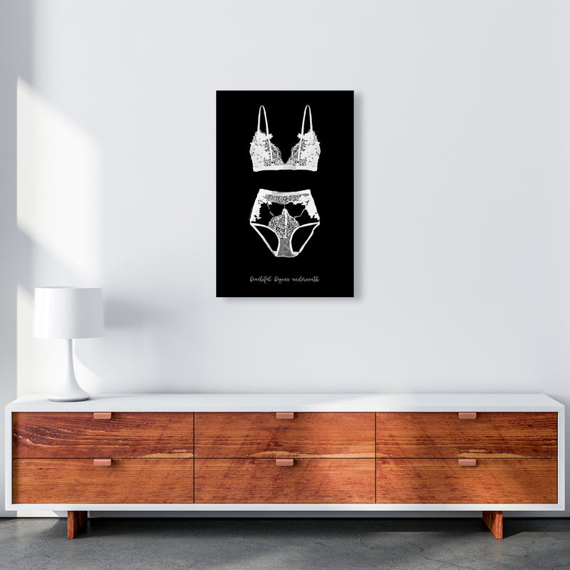 Beauty Begins Underneath Lingerie Black Modern Fashion Print A2 Canvas
