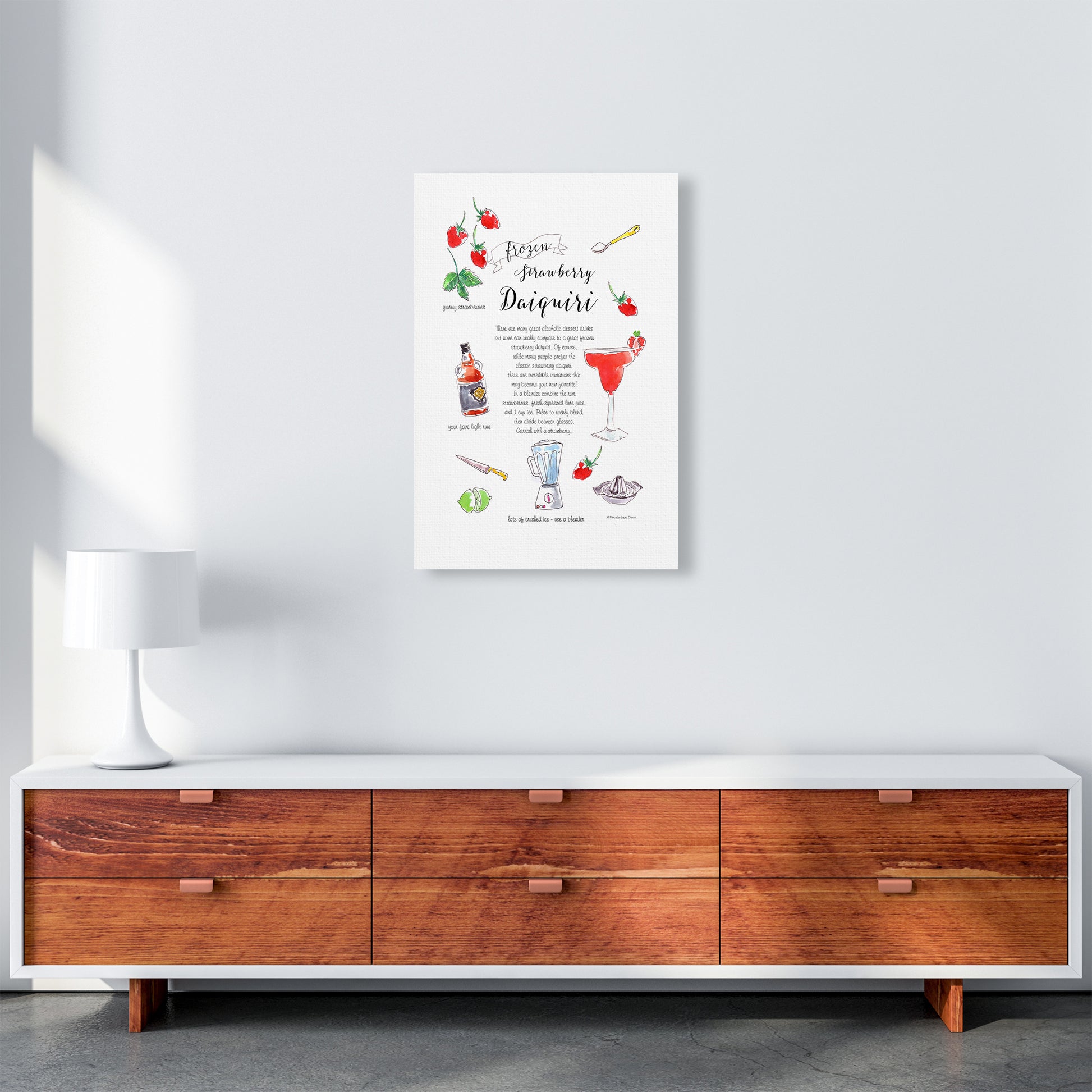 Strawberry Daiquiri Cocktail Recipe, Kitchen Food & Drink Art Prints A2 Canvas