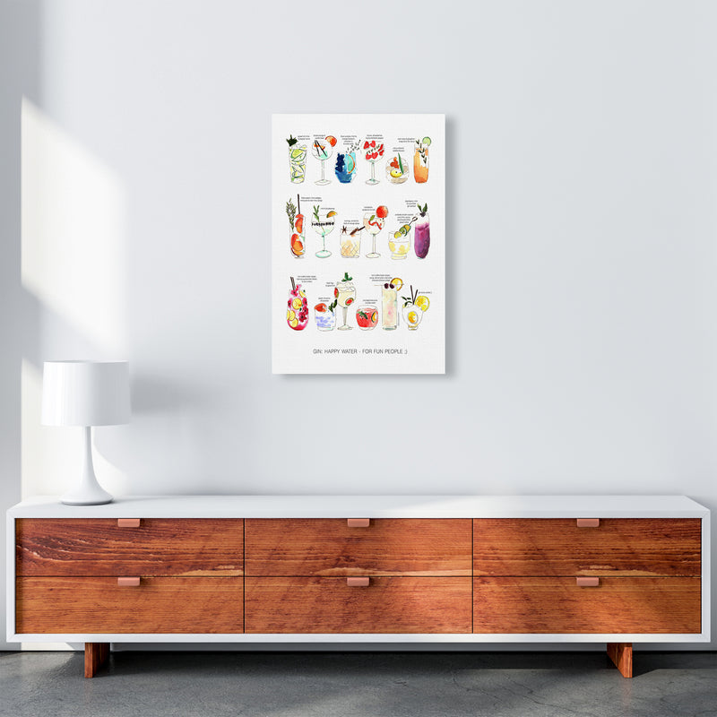Gin: Happy Water - For Fun People, Kitchen Food & Drink Art Prints A2 Canvas