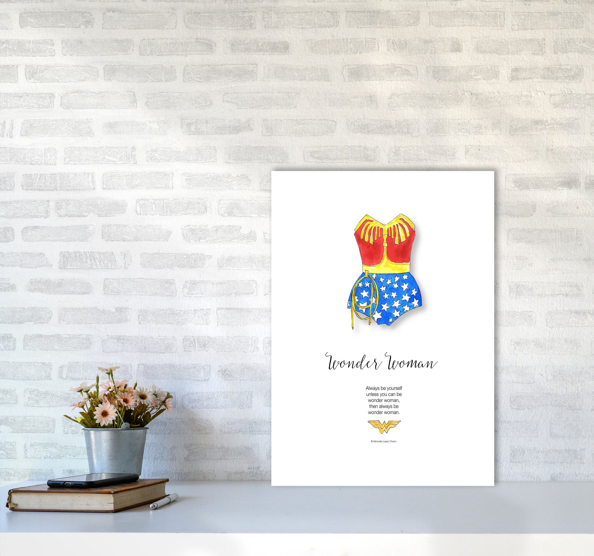 Vintage Wonder Woman Modern Fashion Print A2 Black Frame