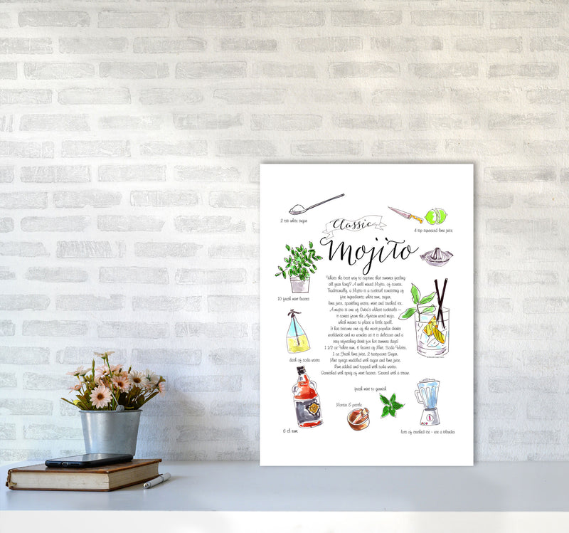 Mojito Cocktail Recipe, Kitchen Food & Drink Art Prints A2 Black Frame