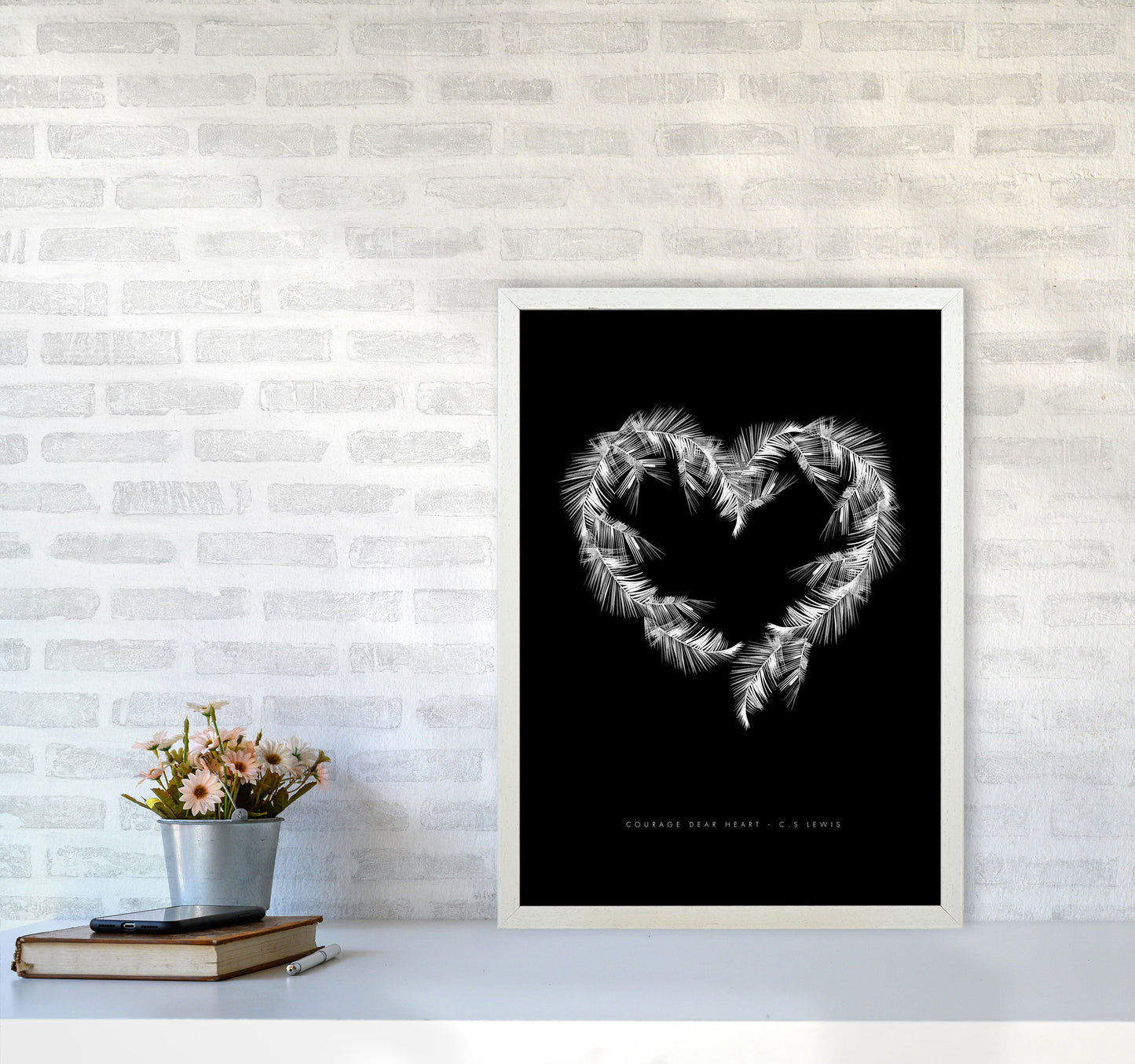 C S Lewis Courage Dear Heart Black Modern Fashion Print A2 Oak Frame