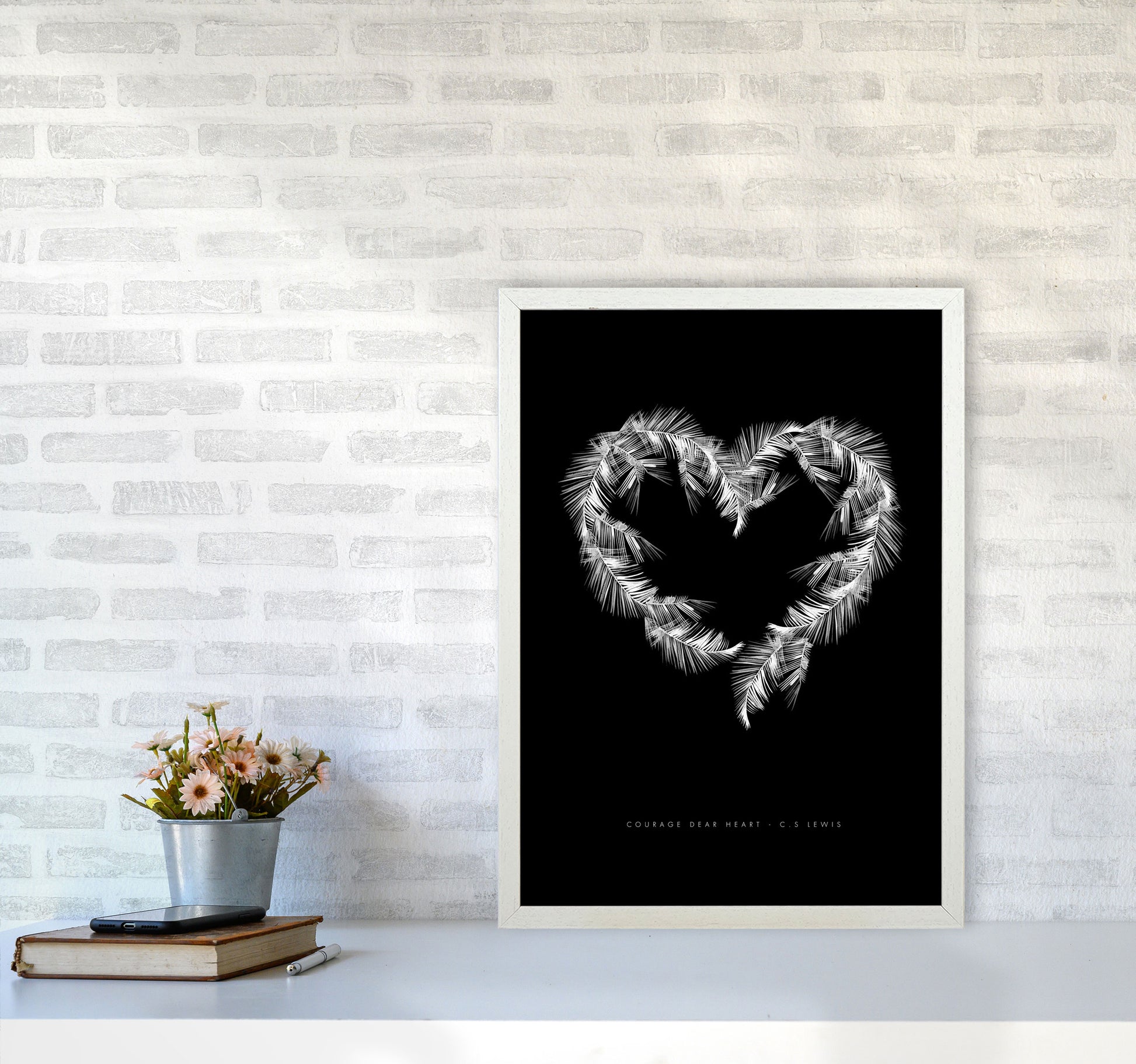 C S Lewis Courage Dear Heart Black Modern Fashion Print A2 Oak Frame