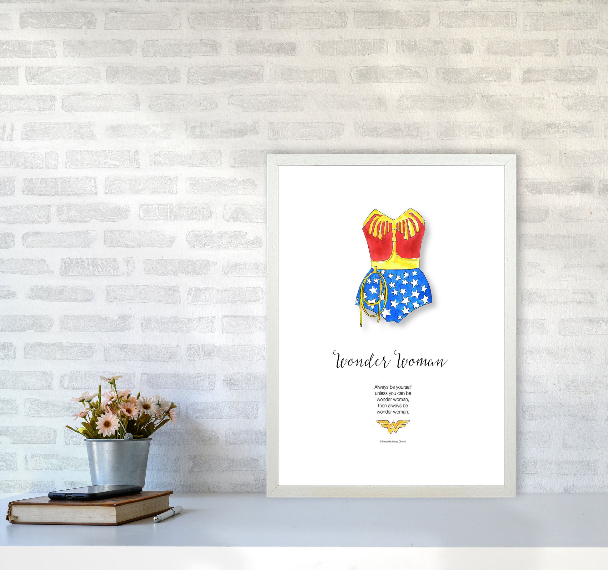 Vintage Wonder Woman Modern Fashion Print A2 Oak Frame