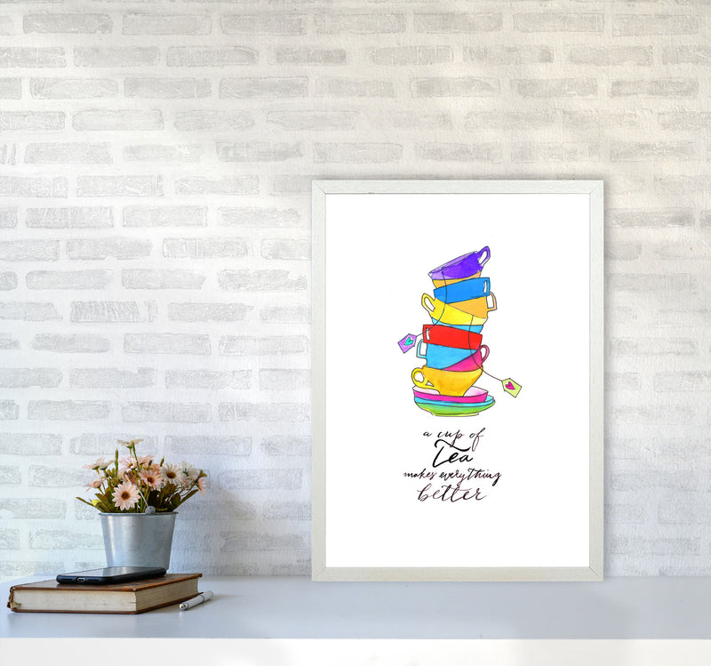 Cup Of Tea, Kitchen Food & Drink Art Prints A2 Oak Frame