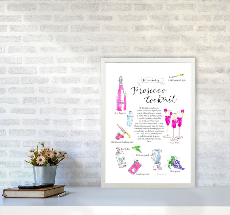 Strawberry Prosecco Cocktail Recipe, Kitchen Food & Drink Art Prints A2 Oak Frame