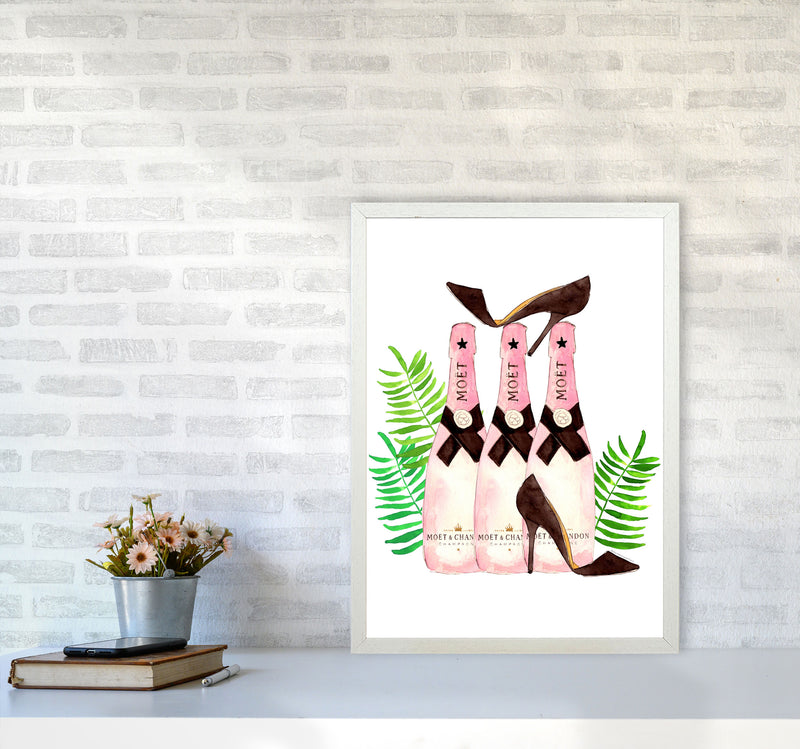 Moet And Heels, Kitchen Food & Drink Art Prints A2 Oak Frame