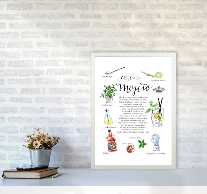 Mojito Cocktail Recipe, Kitchen Food & Drink Art Prints A2 Oak Frame
