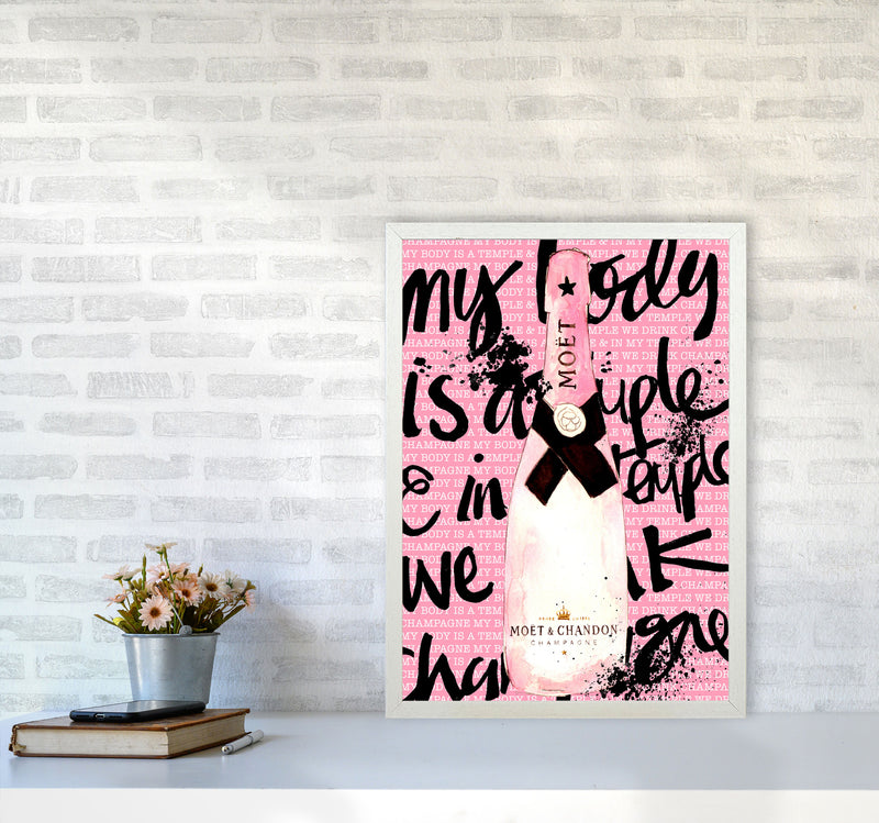 My Body Is A Temple Moet, Kitchen Food & Drink Art Prints A2 Oak Frame