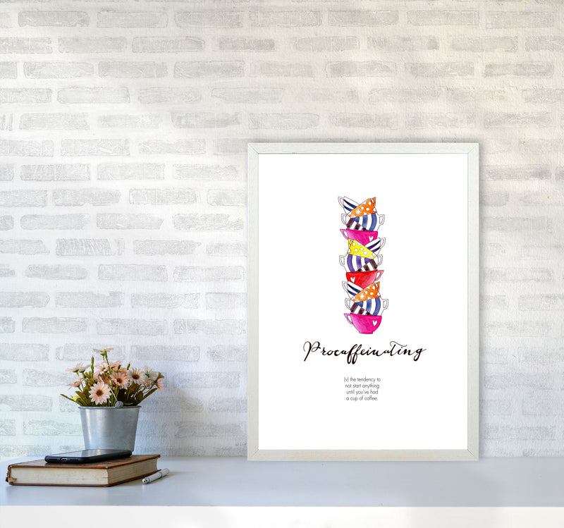 Procaffinating, Kitchen Food & Drink Art Prints A2 Oak Frame