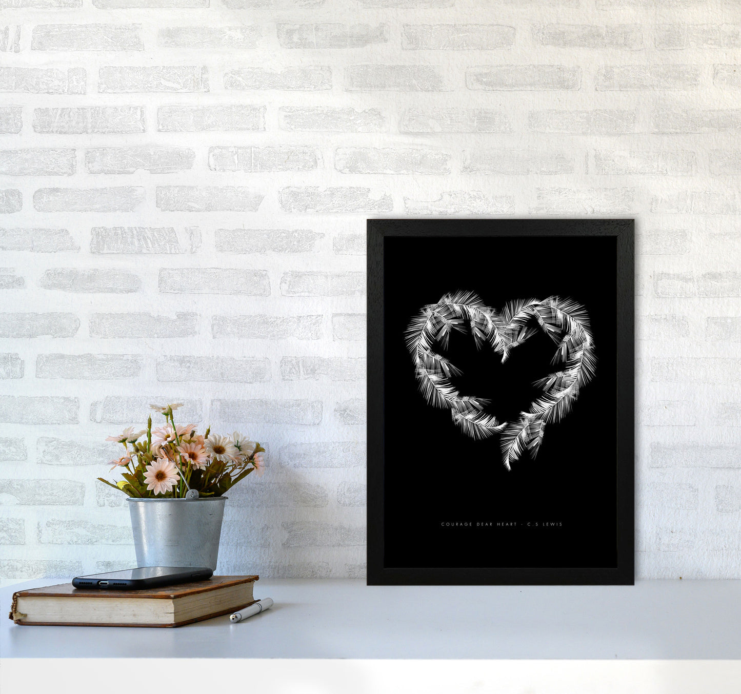 C S Lewis Courage Dear Heart Black Modern Fashion Print A3 White Frame