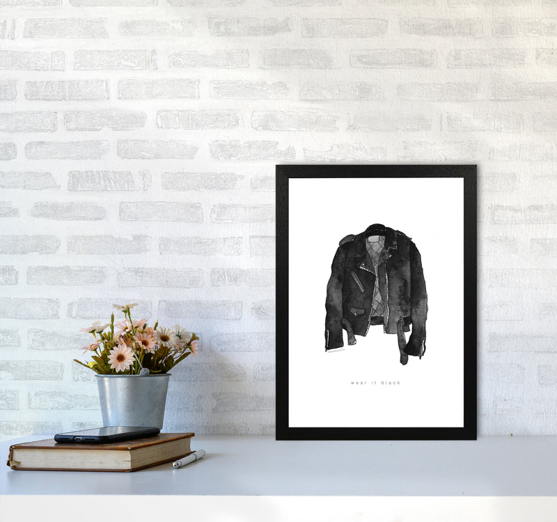 Wear It Black Leather Jacket Modern Fashion Print A3 White Frame