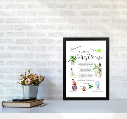 Mojito Cocktail Recipe, Kitchen Food & Drink Art Prints A3 White Frame