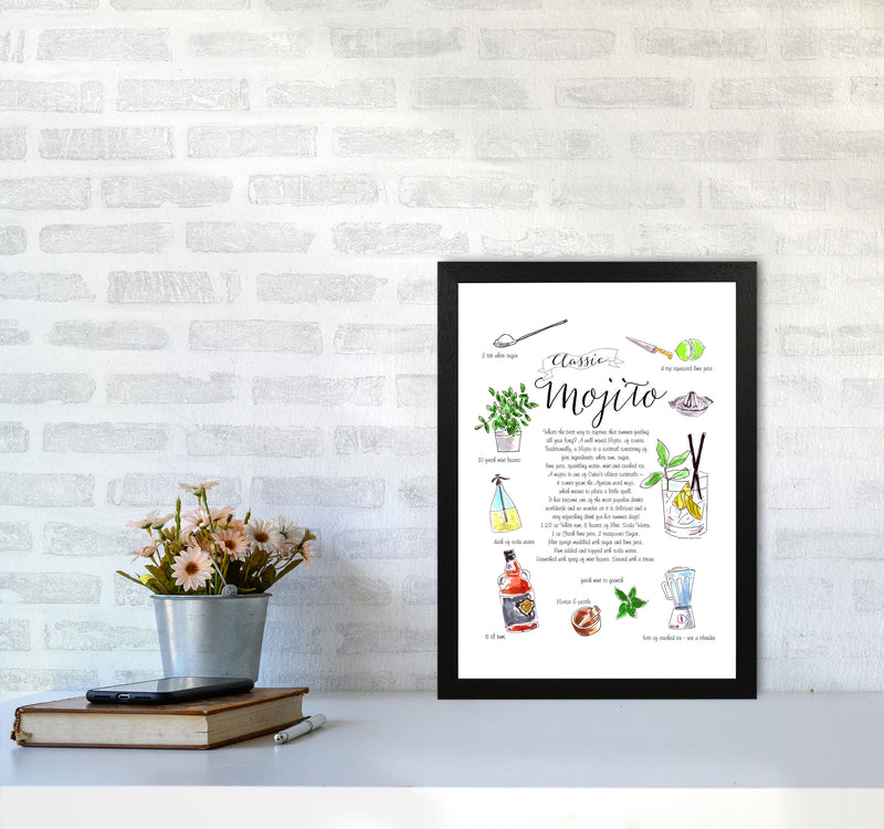 Mojito Cocktail Recipe, Kitchen Food & Drink Art Prints A3 White Frame