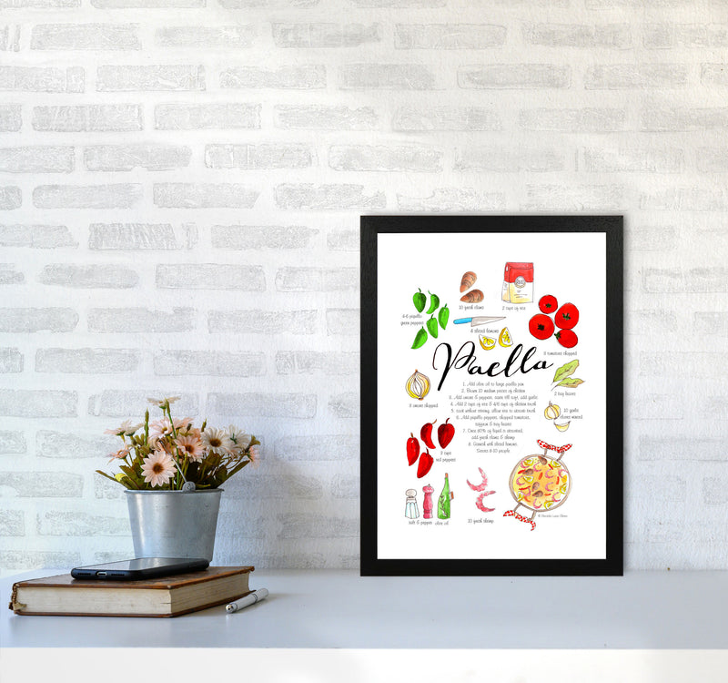 Paella Ingredients Recipe, Kitchen Food & Drink Art Prints A3 White Frame