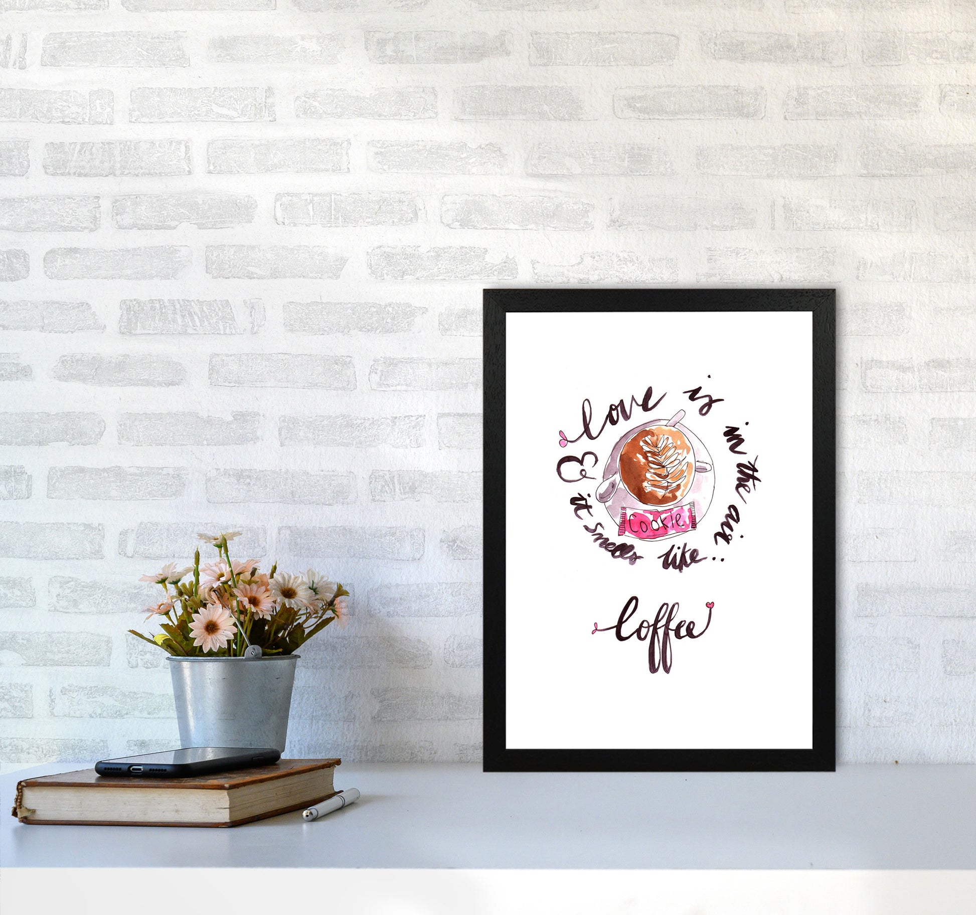 Smells Like Coffee, Kitchen Food & Drink Art Prints A3 White Frame
