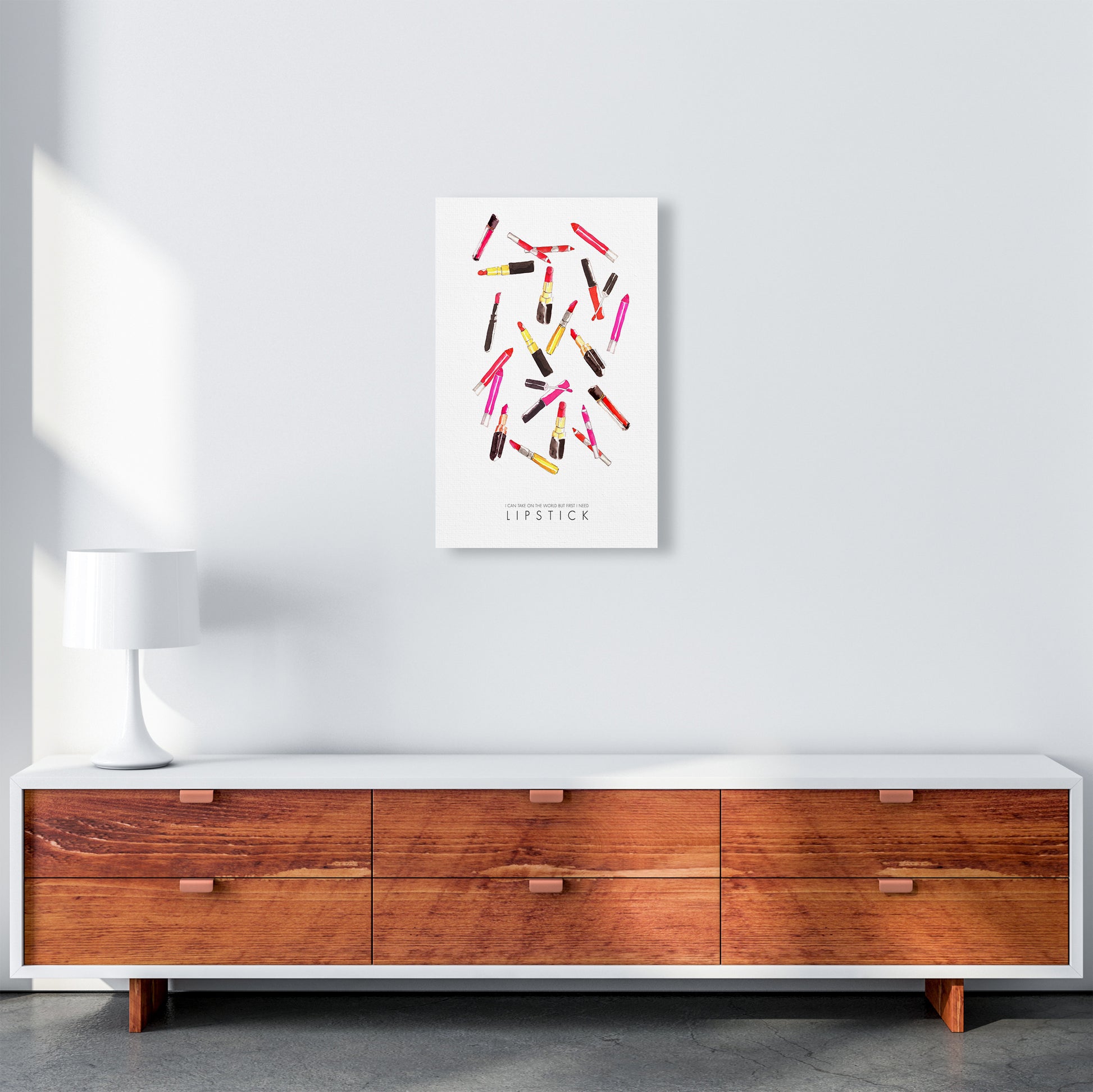 I Can Take On The World But First I Need Lipstick Modern Fashion Print A3 Canvas
