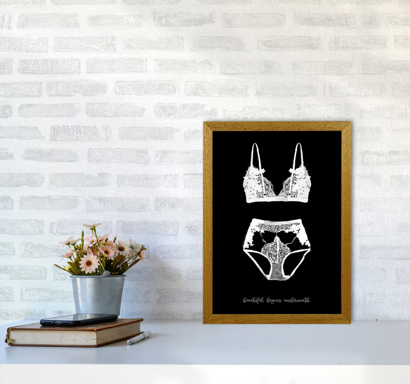 Beauty Begins Underneath Lingerie Black Modern Fashion Print A3 Print Only