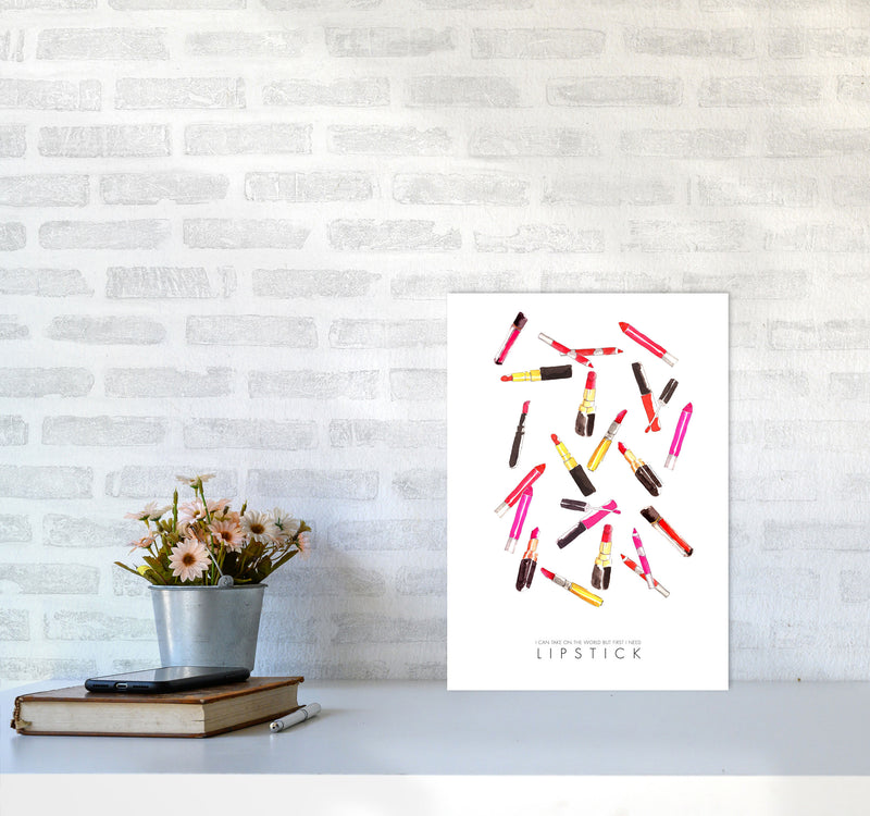 I Can Take On The World But First I Need Lipstick Modern Fashion Print A3 Black Frame