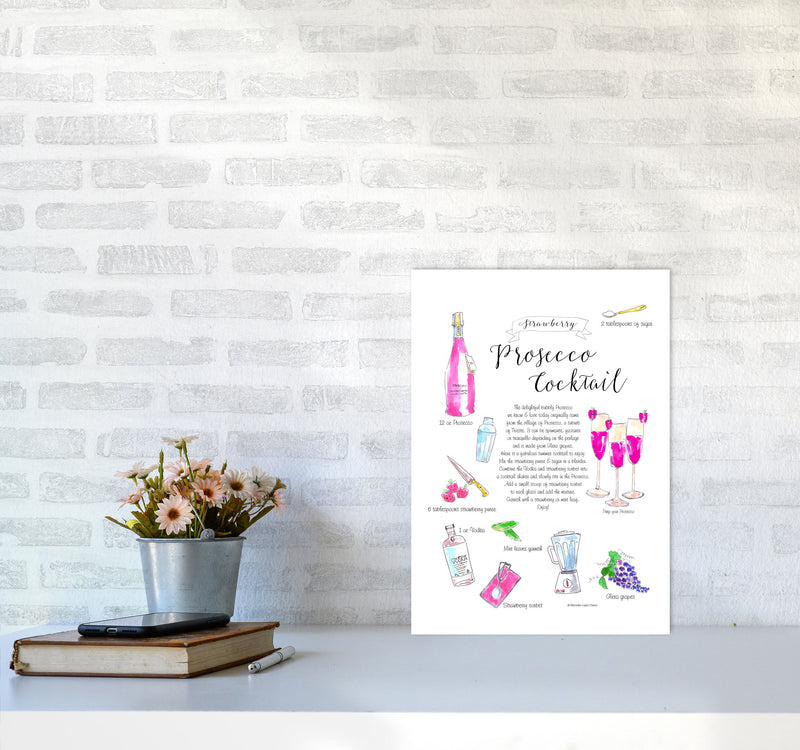 Strawberry Prosecco Cocktail Recipe, Kitchen Food & Drink Art Prints A3 Black Frame