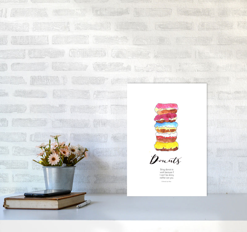Donuts to Work, Kitchen Food & Drink Art Prints A3 Black Frame