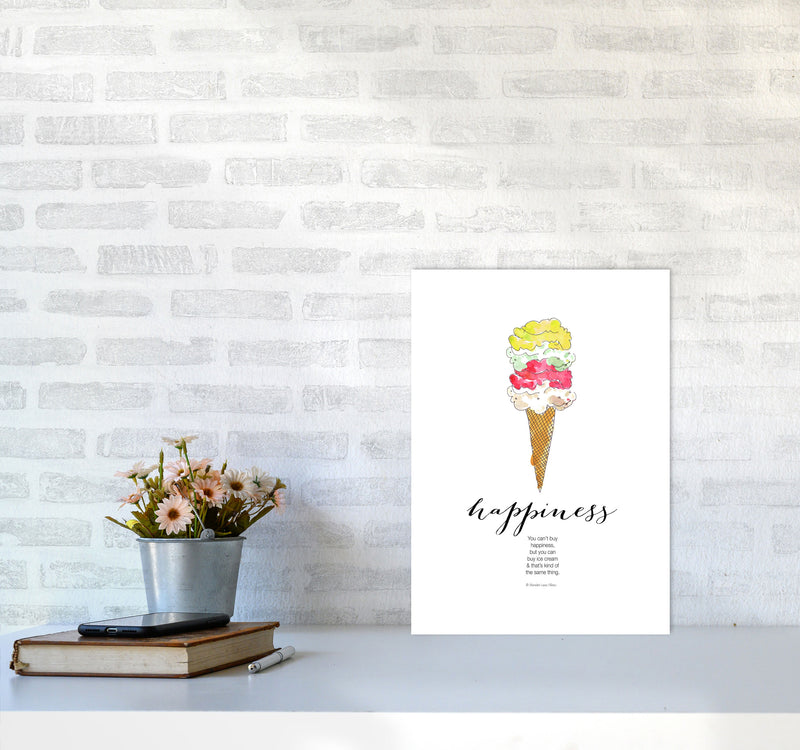 Ice Cream Happiness, Kitchen Food & Drink Art Prints A3 Black Frame