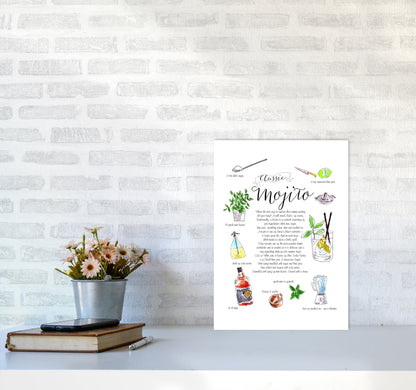 Mojito Cocktail Recipe, Kitchen Food & Drink Art Prints A3 Black Frame