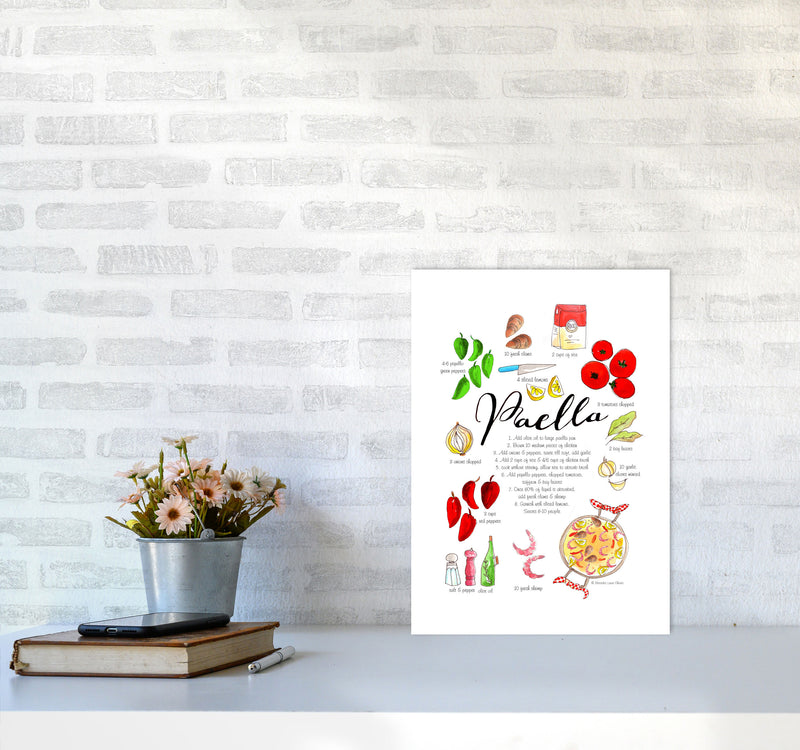 Paella Ingredients Recipe, Kitchen Food & Drink Art Prints A3 Black Frame