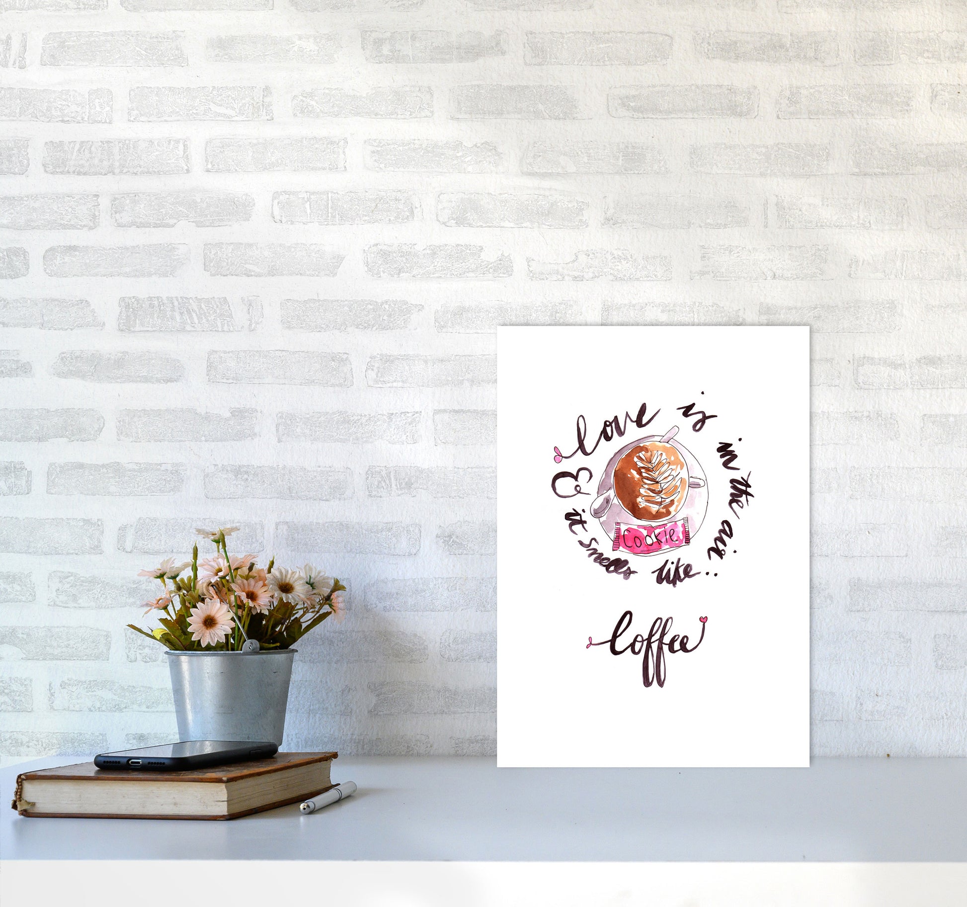 Smells Like Coffee, Kitchen Food & Drink Art Prints A3 Black Frame