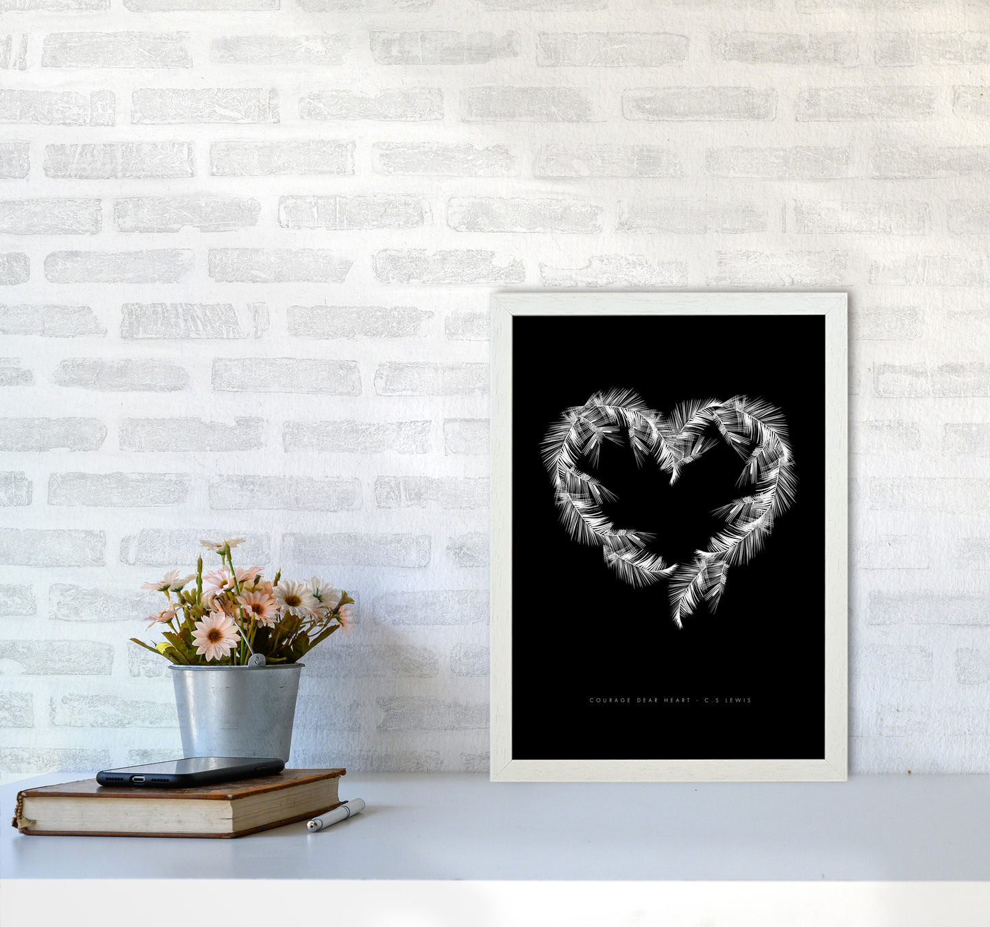 C S Lewis Courage Dear Heart Black Modern Fashion Print A3 Oak Frame