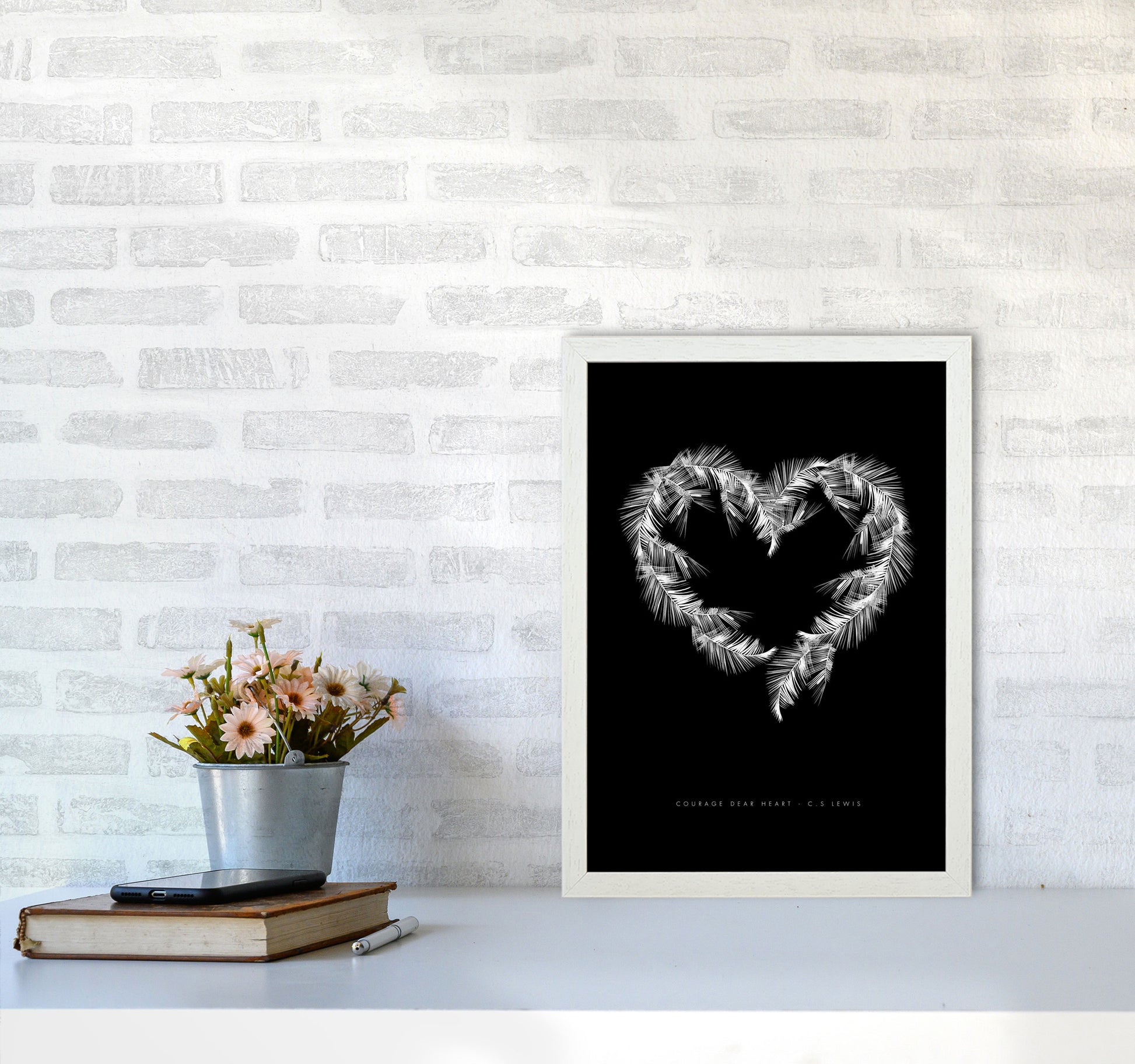 C S Lewis Courage Dear Heart Black Modern Fashion Print A3 Oak Frame