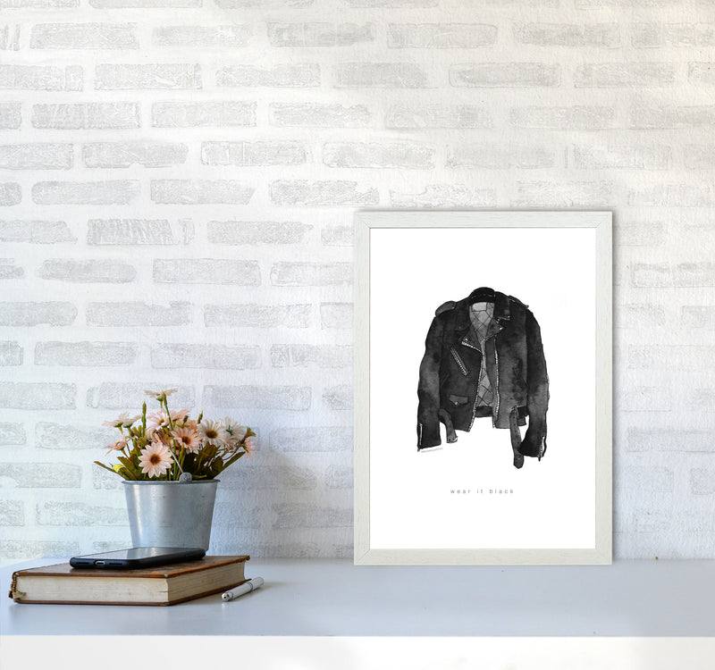Wear It Black Leather Jacket Modern Fashion Print A3 Oak Frame