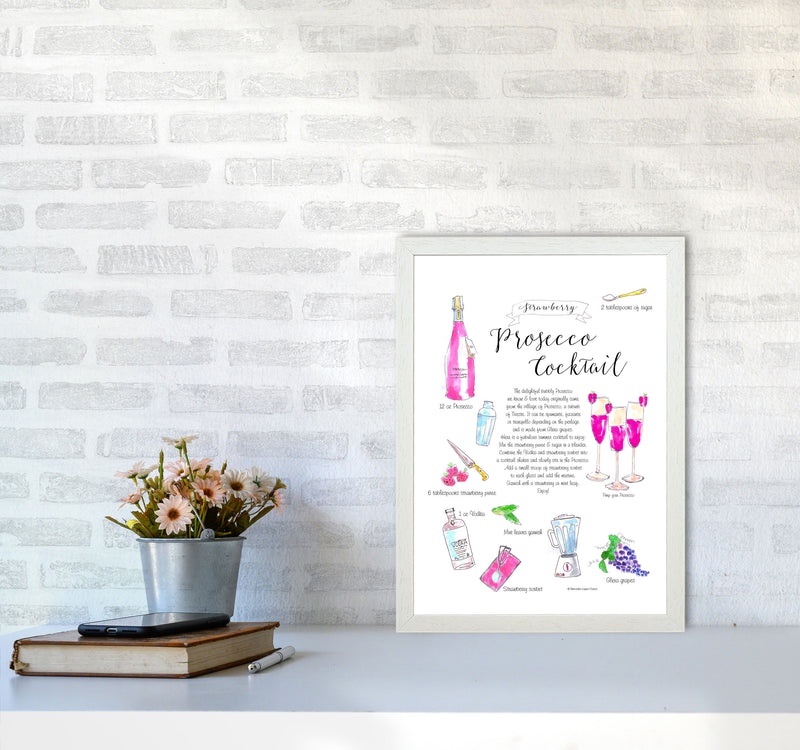 Strawberry Prosecco Cocktail Recipe, Kitchen Food & Drink Art Prints A3 Oak Frame