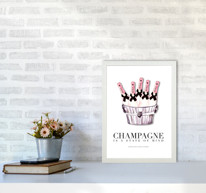 Moet Champagne Is A State Of Mind, Kitchen Food & Drink Art Prints A3 Oak Frame