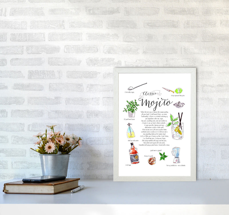 Mojito Cocktail Recipe, Kitchen Food & Drink Art Prints A3 Oak Frame
