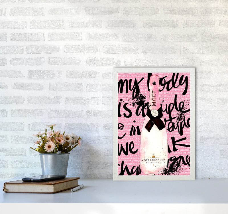 My Body Is A Temple Moet, Kitchen Food & Drink Art Prints A3 Oak Frame