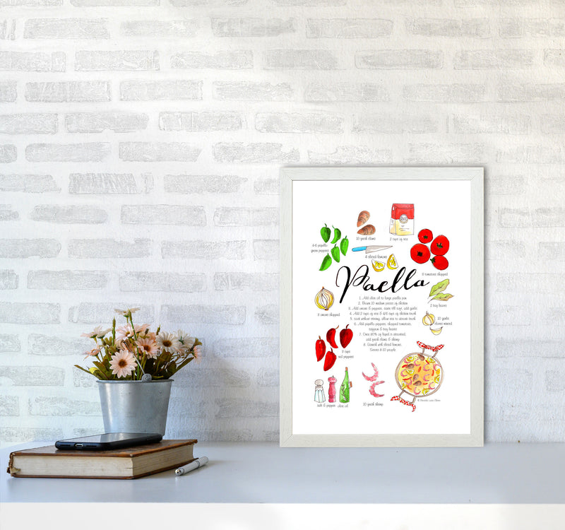 Paella Ingredients Recipe, Kitchen Food & Drink Art Prints A3 Oak Frame