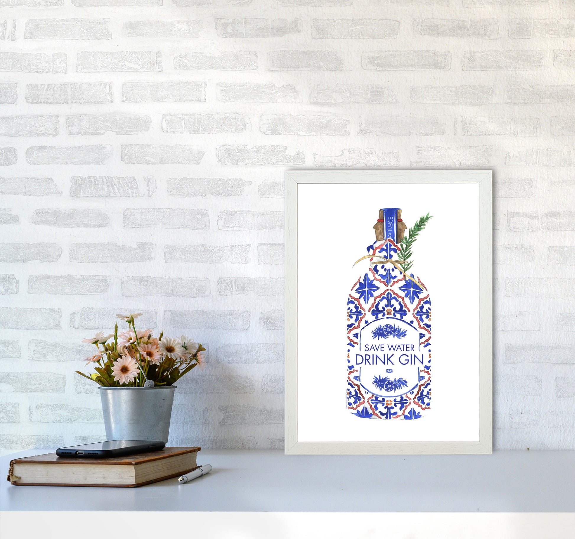 Save Water Drink Gin, Kitchen Food & Drink A3 Oak Frame