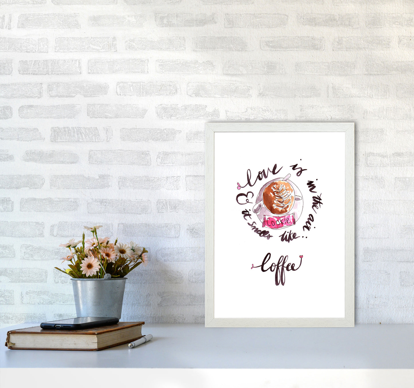 Smells Like Coffee, Kitchen Food & Drink Art Prints A3 Oak Frame