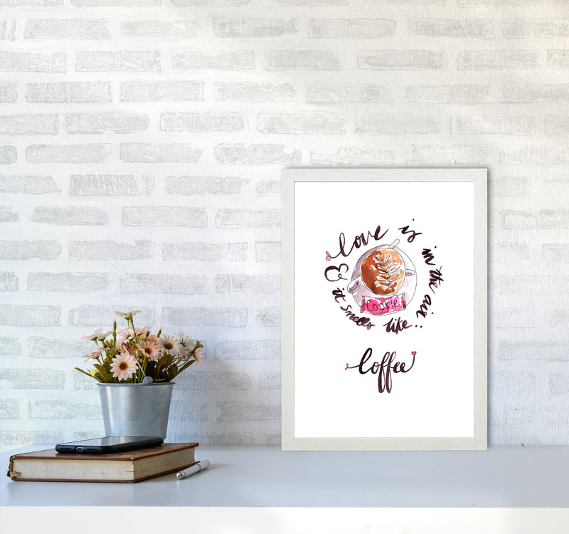 Smells Like Coffee, Kitchen Food & Drink Art Prints A3 Oak Frame