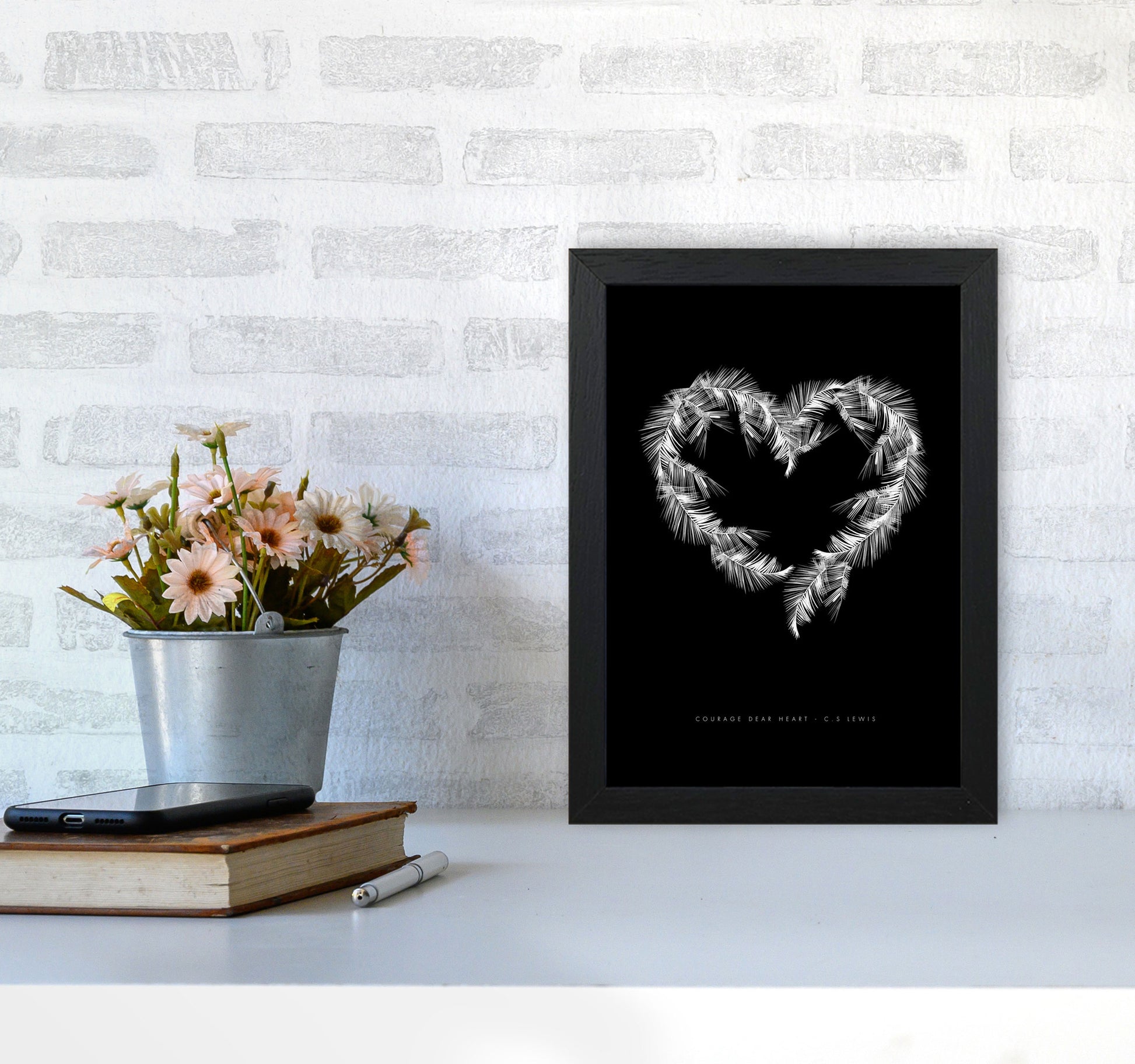 C S Lewis Courage Dear Heart Black Modern Fashion Print A4 White Frame