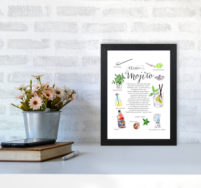 Mojito Cocktail Recipe, Kitchen Food & Drink Art Prints A4 White Frame
