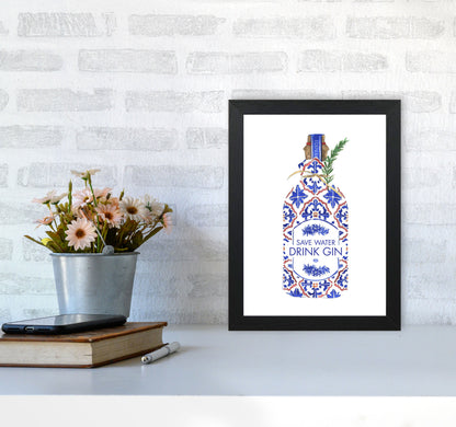 Save Water Drink Gin, Kitchen Food & Drink A4 White Frame