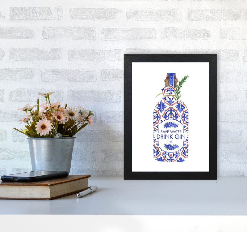 Save Water Drink Gin, Kitchen Food & Drink A4 White Frame